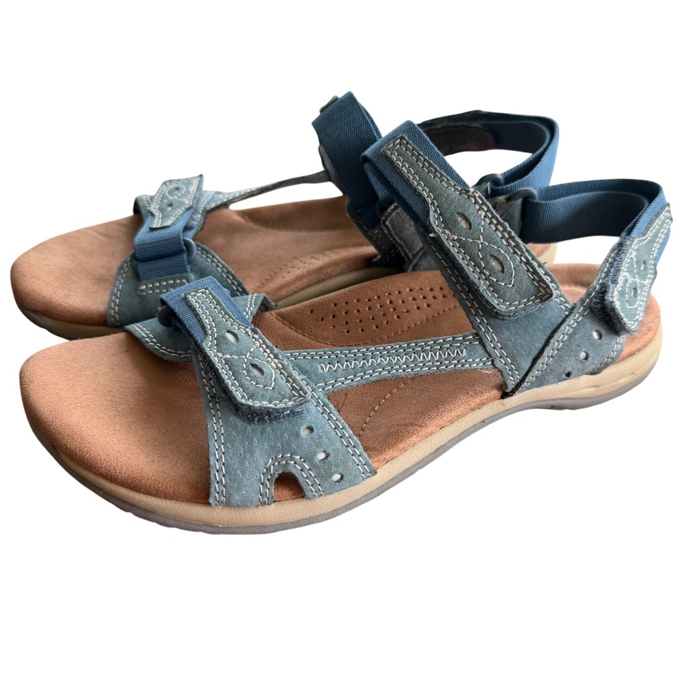 Earth Origins Barkley Blue Leather Sport Sandals Womens 8M Adjustable Straps